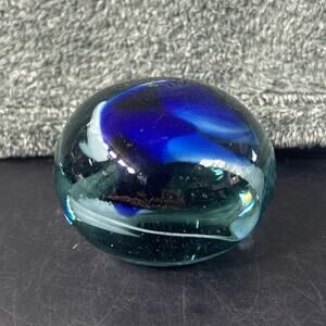 Control Bubble Blue White Swirl Paperweight Vintage Art Glass